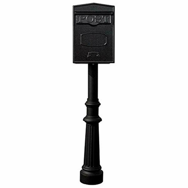 Qualarc 18 in. Bloomsbury Rear Retrieval Mailbox with Hanford Post & Decorative Fluted Base - Black LSF-LS05-HPFRG-8-BLK